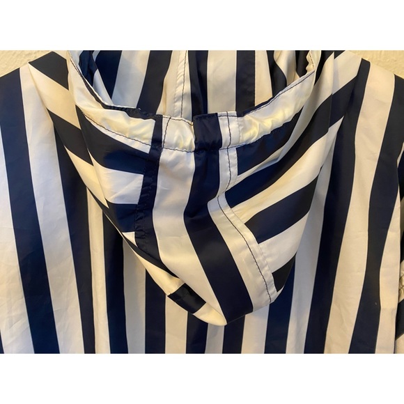 Zara Navy Blue White Striped Hooded Raincoat Jacket - Picture 10 of 10